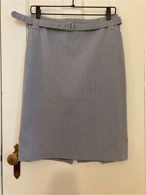 Pale gray lightweight, lined skirt with belt by Worth